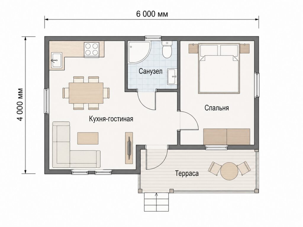 пример планировки дачного домика 6 на 4 метра