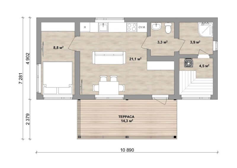 Модульный дом-баня Симпл 57