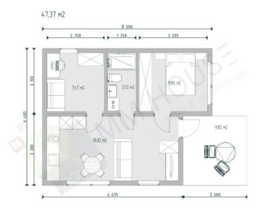 Минимализм 47 м2 с 2 спальнями