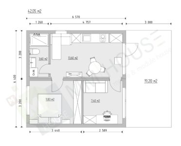 Минимализм 42 м2 с 2 спальнями